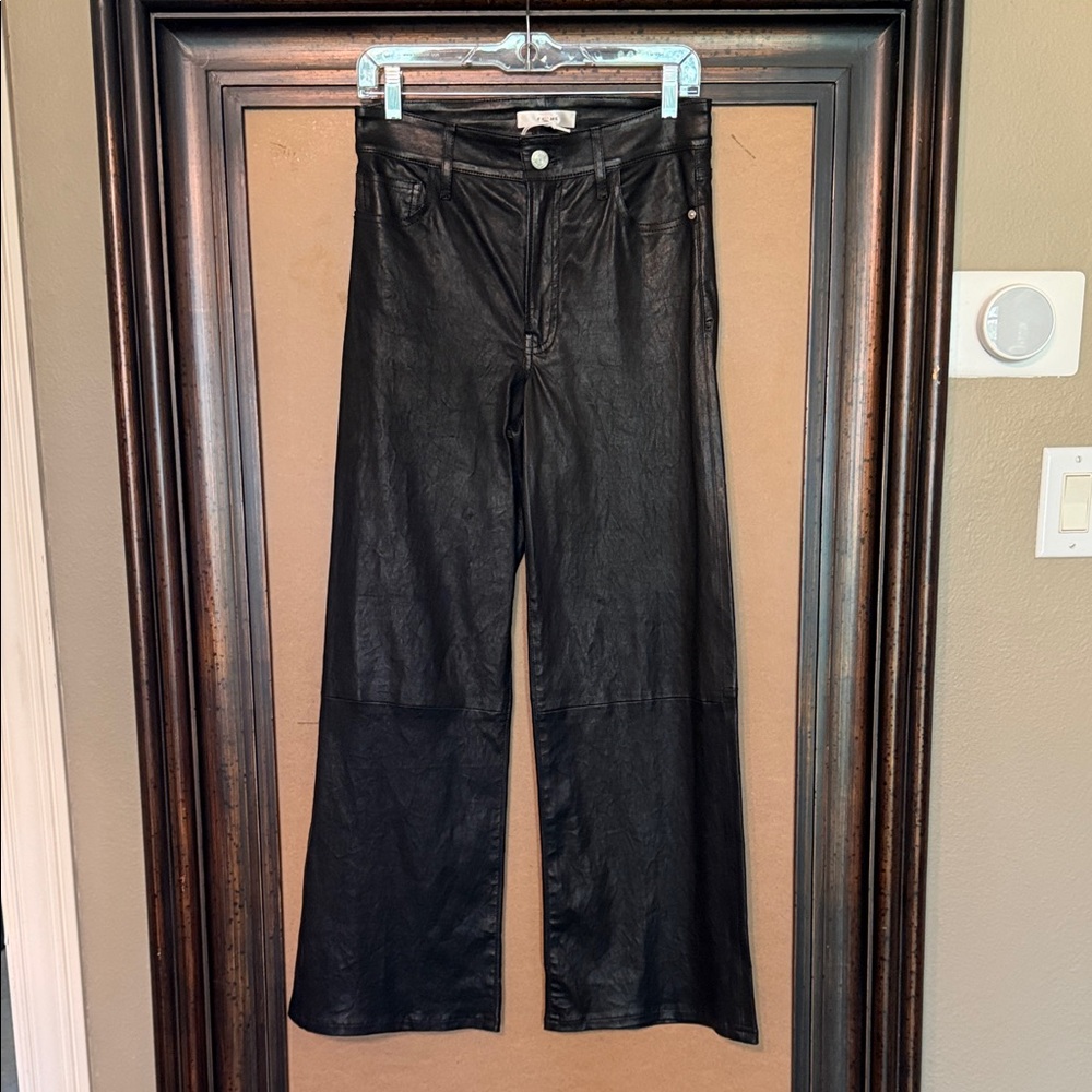 NWT Frame Black Leather Slim Palazzo Trousers